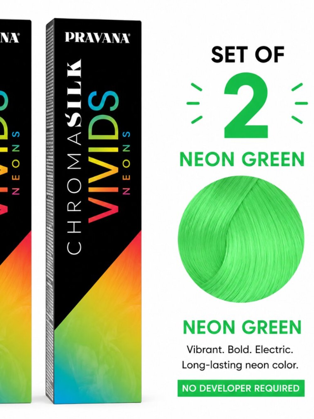 Pravana ChromaSilk Vivids Neons Neon Green Hair Color Set of 2 | Semi-Permanent